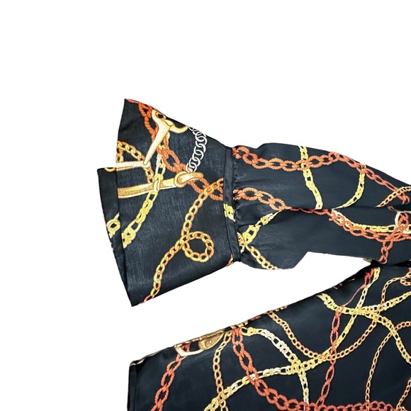 WORTHINGTON BRAND CHAIN PRINT BLOUSE W/3 BUTTON NECKLINE AND ATTACHED TIE. - Picture 6 of 16